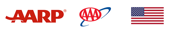 AARP, AAA and American Flag icons