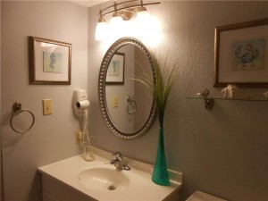 vanity and sink in bathroom